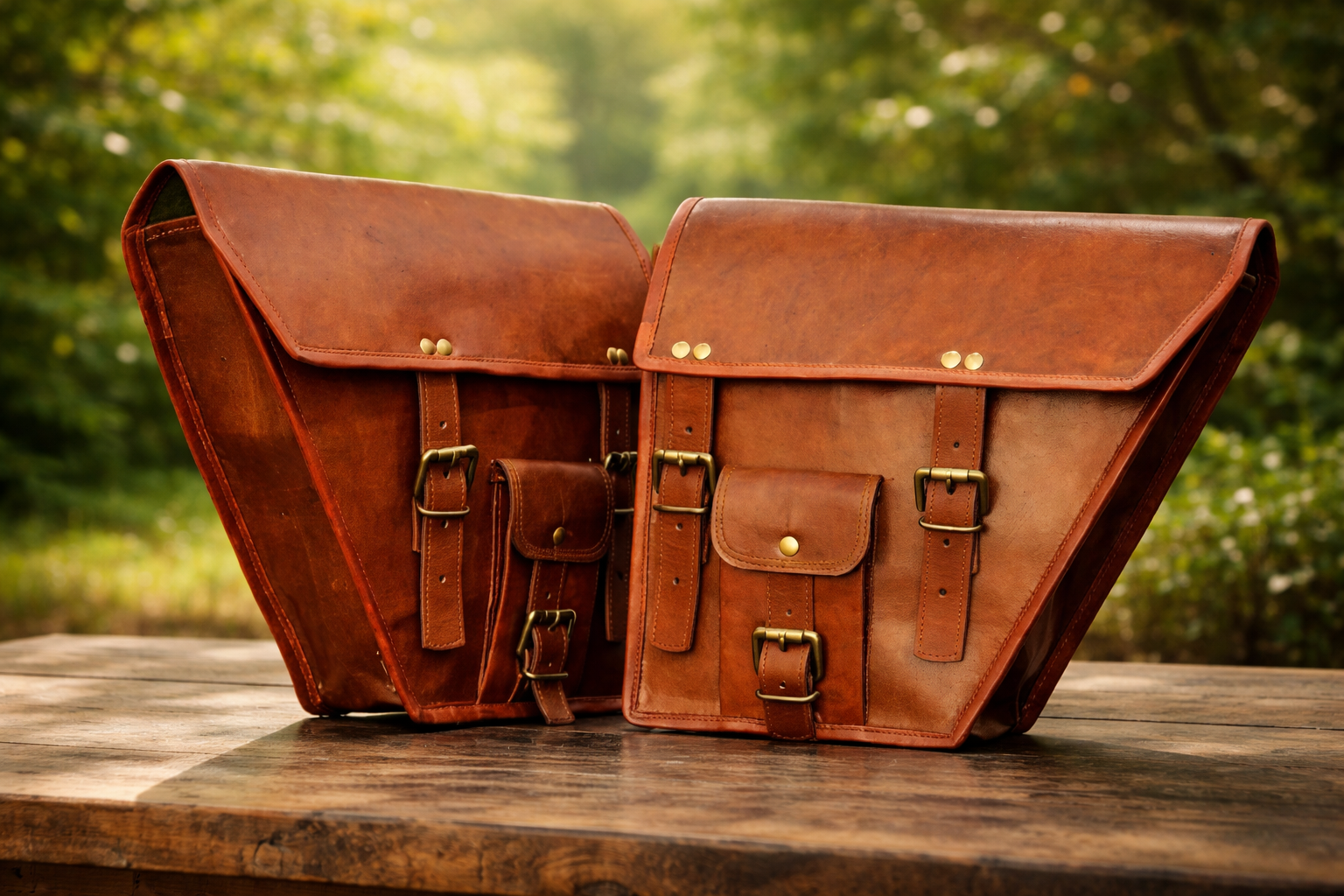 Vintage Leather Bike Saddlebag Pair