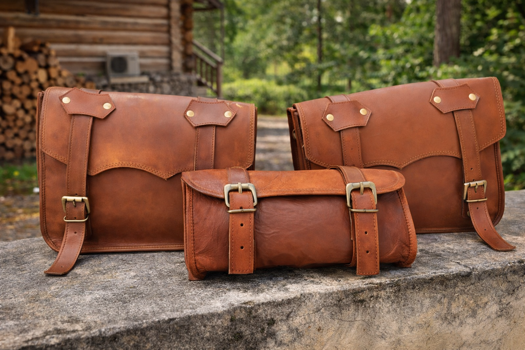 Handcrafted Brown Leather Pannier Set