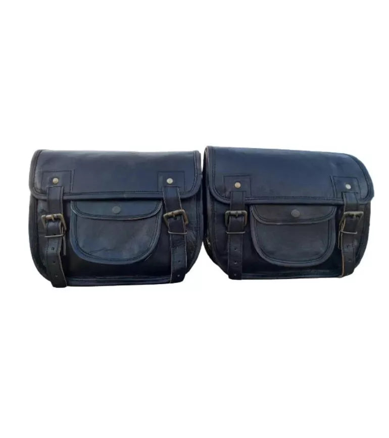 Classic Black Leather Saddlebag Set