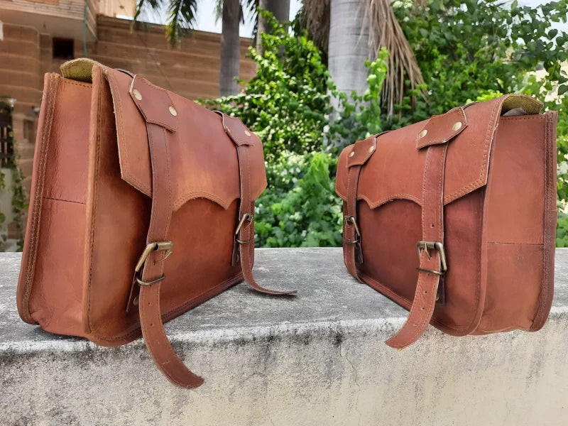 Handcrafted Brown Leather Pannier Set