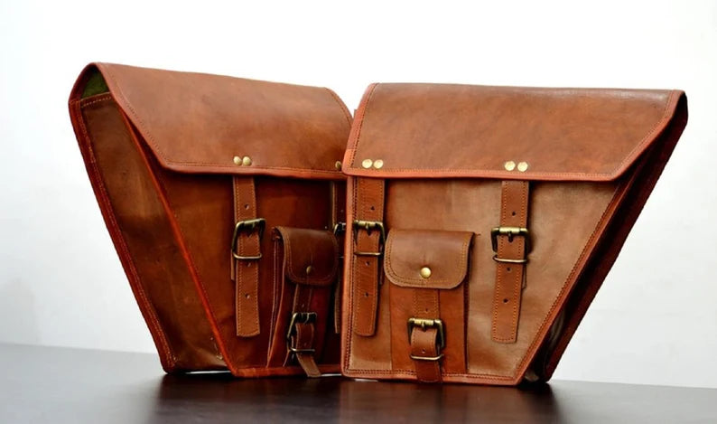 Vintage Leather Bike Saddlebag Pair