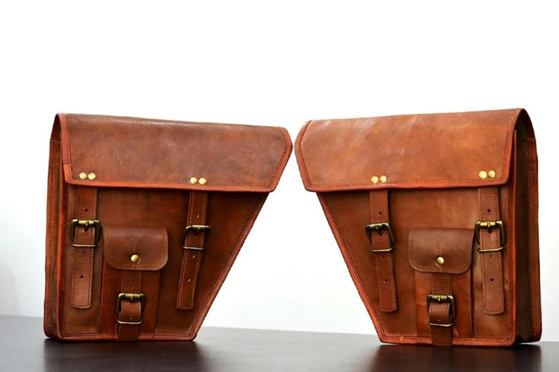Vintage Leather Bike Saddlebag Pair