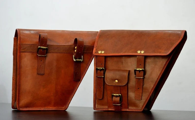 Vintage Leather Bike Saddlebag Pair
