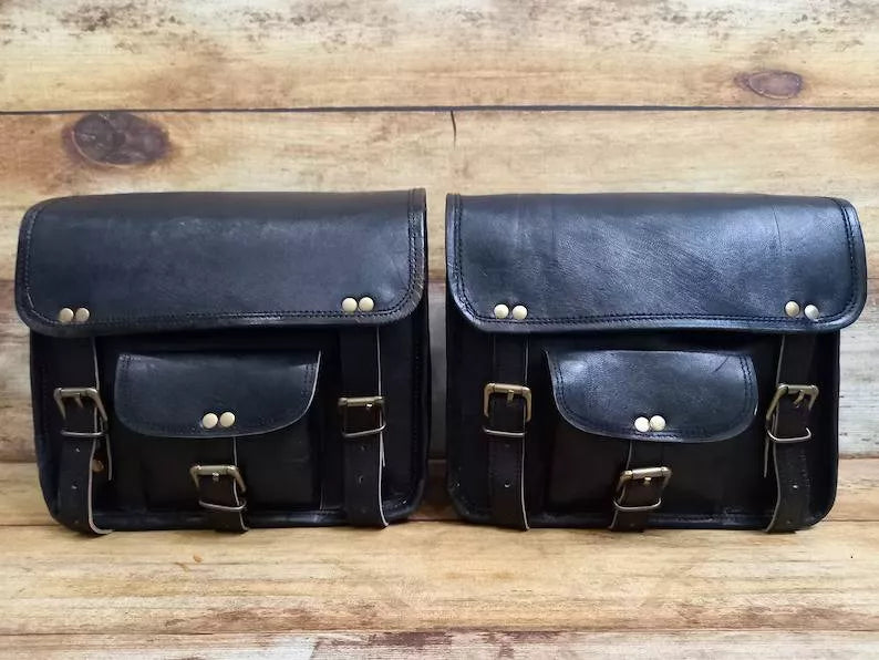 Leather Motorcycle Black Side bags