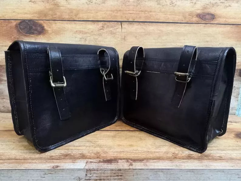 Leather Motorcycle Black Side bags