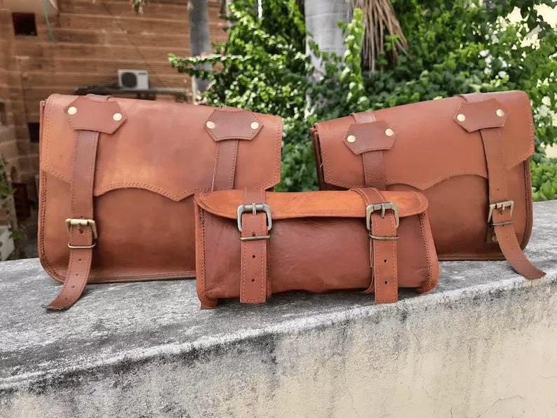 Handcrafted Brown Leather Pannier Set