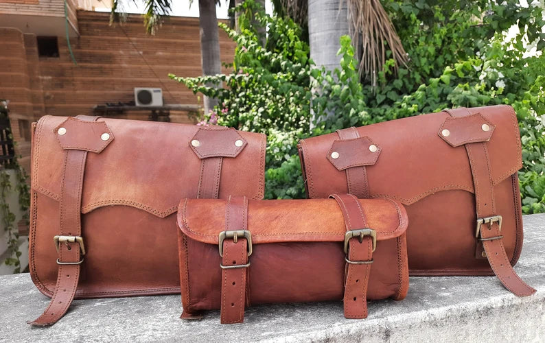 Handcrafted Brown Leather Pannier Set