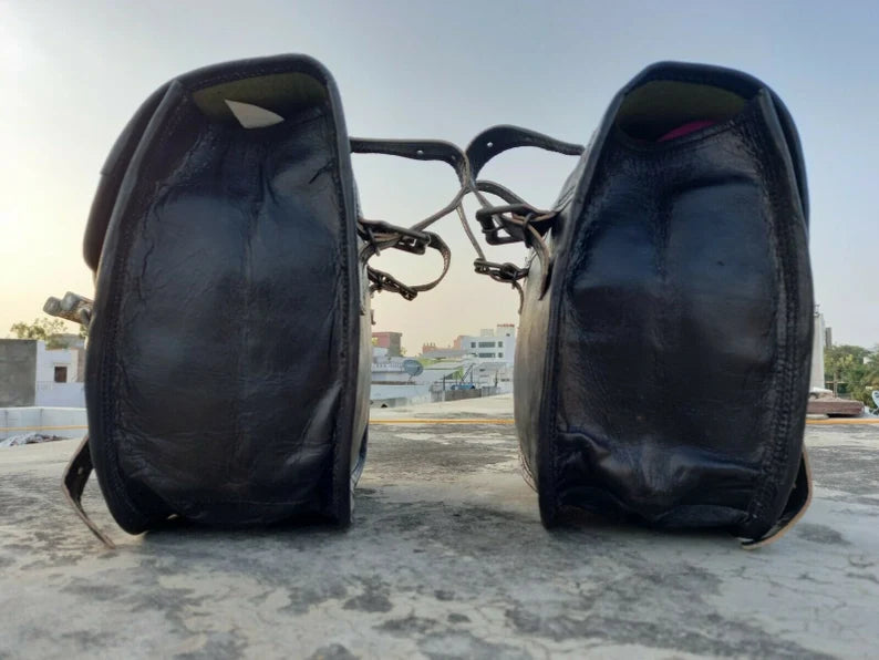 Classic Black Leather Saddlebag Set