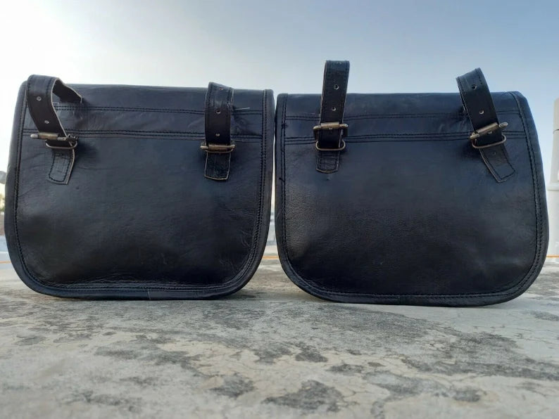 Classic Black Leather Saddlebag Set